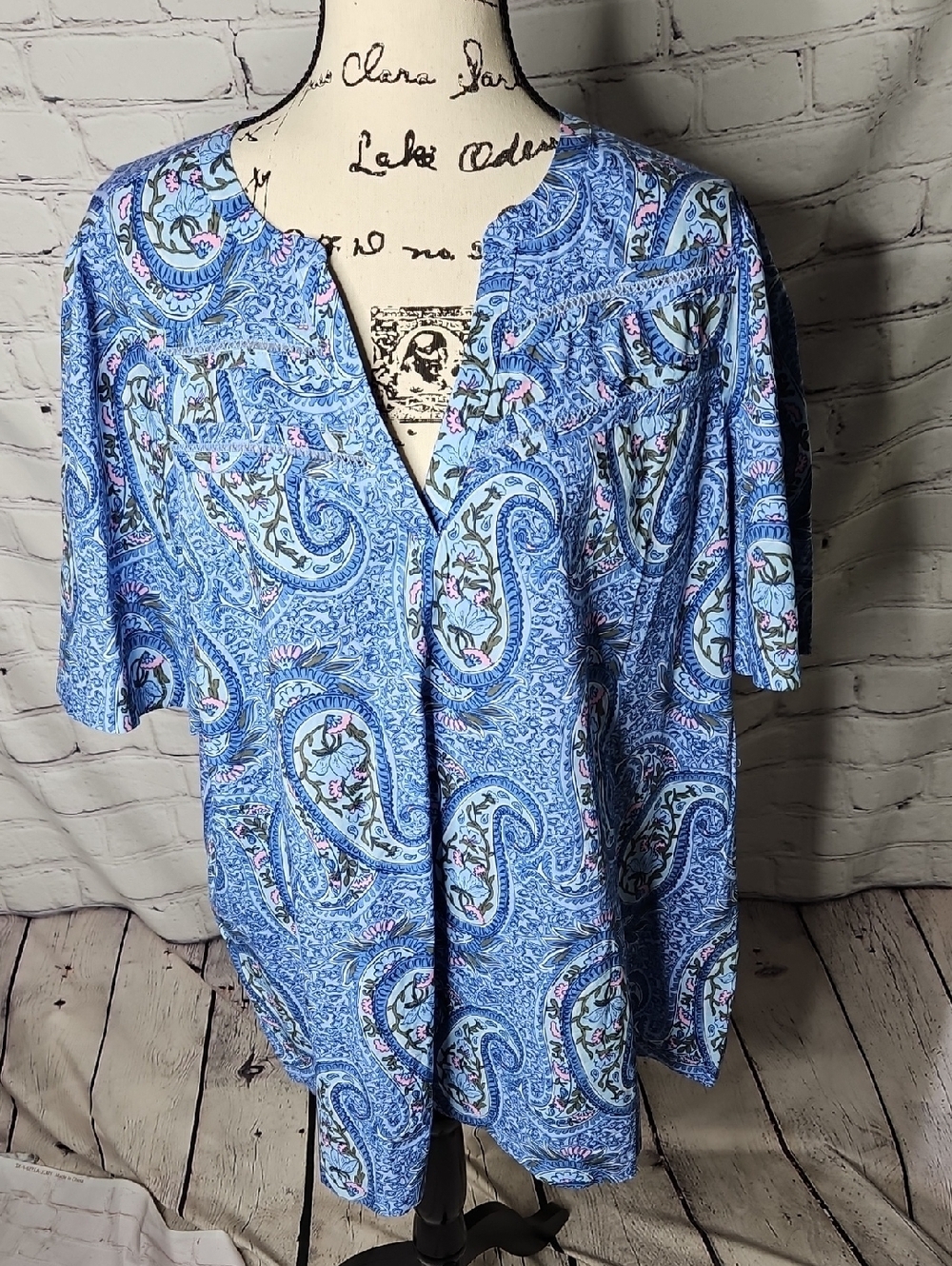 Lane Bryant Blue Pink Green Paisley Print 100% Cotton Top NWT Size 18/20